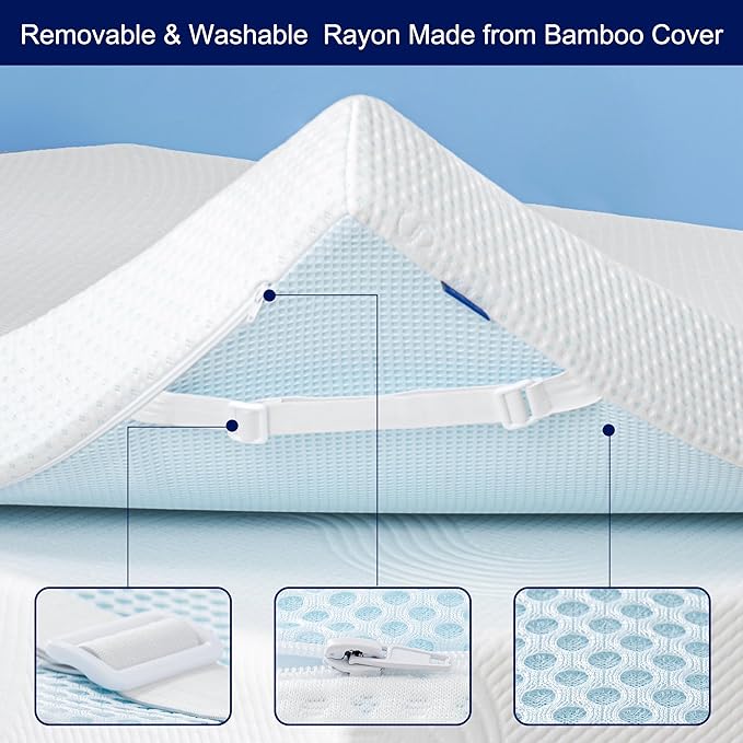 Subrtex 3 Inch Mattress Topper Cover (Only Cover) Mattress Topper Protector Bedding Rayon Made from Bamboo Removable Mattress Encasement with Zippers, Twin XL