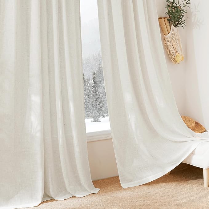 RYB HOME Linen Curtains for Living Room, Rod Pocket Soft Thick Linen Burlap 72 Inch Length Light Filtering Privacy Assured for Home Office Dining Room, W 34 x L 72 inches, Linen, 2 Panels Set