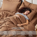 Love's cabin Queen Comforter Set Mocha Mousse, 7 Pieces Queen Bed in a Bag, All Season Bedding Sets with 1 Comforter, 1 Flat Sheet, 1 Fitted Sheet, 2 Pillowcase and 2 Pillow Sham