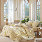 MooMee Bedding Duvet Cover Set 100% Washed Cotton Linen Like Textured Breathable Durable Soft Comfy (Heathered Butter Yellow, Super Queen 90"x98")