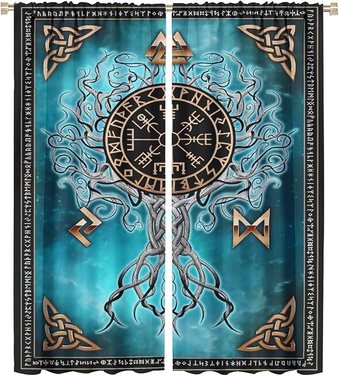 Viking Curtains Viking Totem Curtains Ancient Scandinavian Bedroom Living Room Decoration 2 Panel Groups W42 * L54 Inch