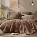 Monbix Queen Comforter Set - 7 Pieces Cationic Dyeing Brown Bed in a Bag Queen Bedding Sets with Comforter, Sheets, Pillowcases & Shams, Reversible Bedding Comforters Sets