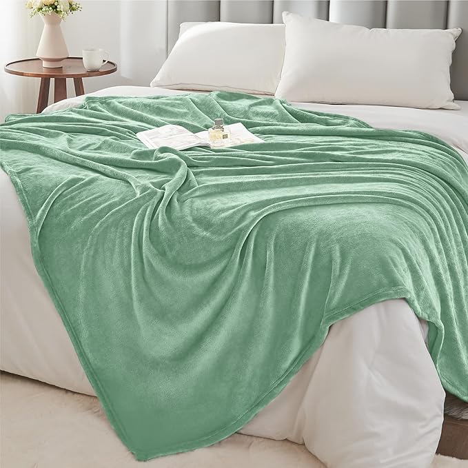 BEDELITE Fleece Blanket Twin Size Dusty Green Throw Blankets for Couch & Bed, Luxury Plush Cozy Fuzzy Blanket 60x80 inches, Super Soft Warm Lightweight Throw Blanket for Travel Camping