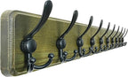 Dseap Coat Rack Wall - Heavy-Duty 38-1/4" Long, with Reinforced 10 Custom Tri-Hooks, Solid Wood Wall Hanger for Coats Hat Jackets - Rustic Farmhouse Entryway Hallway Storage, Weathered Green & Black