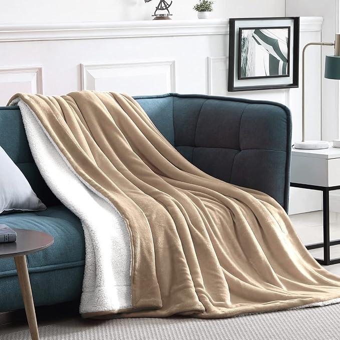 Walensee Sherpa Fleece Blanket (Twin Size 60”x80” Taupe tan) Plush Throw Fuzzy Super Soft Reversible Microfiber Flannel Blankets for Couch, Bed, Sofa Ultra Luxurious Warm and Cozy for All Seasons