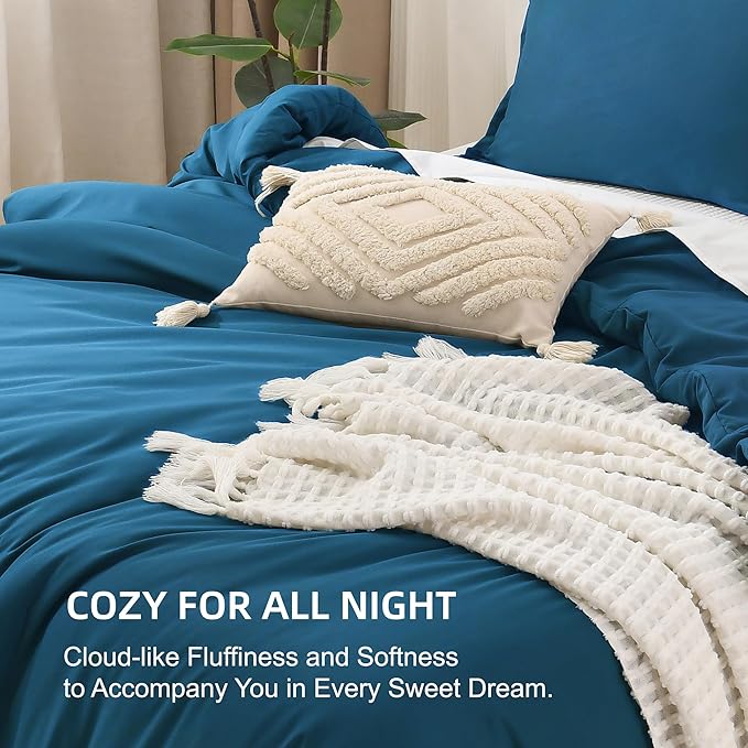 Litanika Comforters Teal Oversized Queen Size, 3 Pieces Lightweight Solid Bedding Set & Collections, All Season Fluffy Bed Set (98x98In Comforter & 2 Pillowcases)