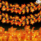 2 Pack Thanksgiving Decorations Fall Garland with Pumpkin Lights Fall Decorations for Home, Total 60 LED 20 Ft Maples Leaves Thanksgiving Lights Battery Operated Autumn Decor Indoor Outdoor Christmas