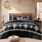MaiRêve Embroidery King Size Comforter Set Black, Boho Farmhouse Western Bedding Set 7 Pieces, All Season Bed in A Bag Comforter Set with Sheets, Pillowcases & Shams