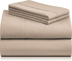 LuxClub 4 PC King Sheet Set, Deep Pockets Wrinkle Free Cooling Bed Sheets Hotel Bedding for Women, Men, Kids & Teens, Includes 1 Fitted Sheet, 1 Flat Sheet and 2 Pillowcases - Silky Soft Light Khaki