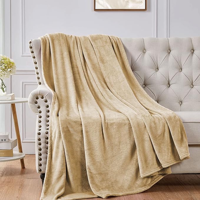 Walensee Fleece Blanket Plush Throw Fuzzy Lightweight (King Size 108x90 Tan Camel/Taupe) Super Soft Microfiber Flannel Blankets for Couch, Bed, Sofa Ultra Luxurious Warm and Cozy for All Seasons