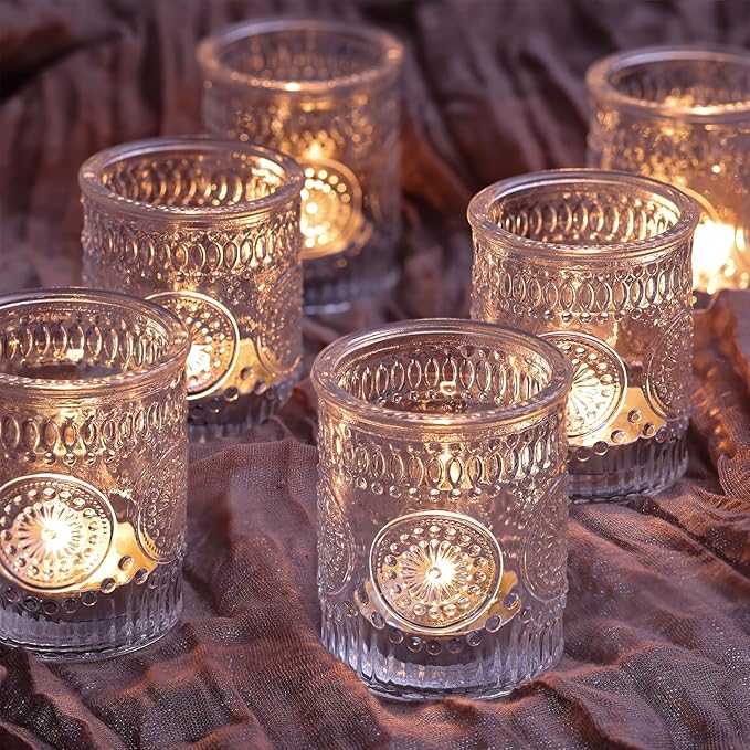 12PCS Glass Votive Candle Holder for Wedding Table Centerpiece, Clear Tea Lights Candle Holders for Dinner Birthday Party Decor
