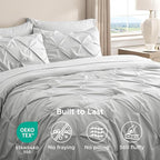 Bedsure California King Comforter Set - Bed in a Bag Cal King Bedding Set 7 PCS, GentleSoft™ Pintuck Bed Set Gift for Family, Pinch Pleat Light Grey Comforter with Sheets, Pillowcases & Shams