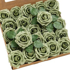 Ling's moment Artificial Flowers 25Pcs Elf Green Roses Decor w/Stems,3" Real Touch DIY Foam Floral for Wedding Bouquet/Centerpieces, Outdoors Party Backdrop, Room/Table, and Garden/Pot Decorations