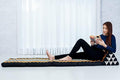 Leewadee Comfortable Japanese Floor Mattress - Thai Floor Bed with Triangle Cushion - Futon Mattress - XL Extra Long Thai Massage Mat, 89 x 20 inches, Black Orange, Kapok Filling