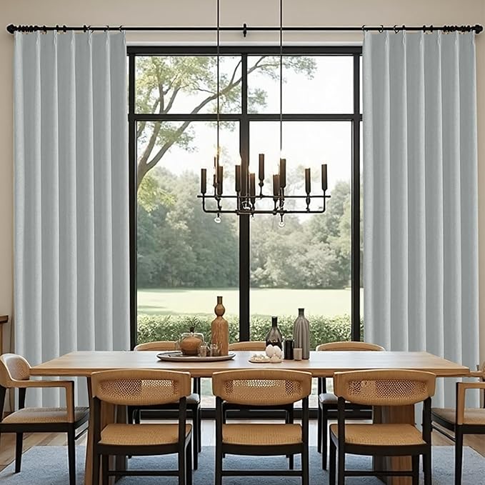 KangBang 100% Blackout Pinch Pleated Curtains 108 Inches Long, Linen Blend Pinch Pleated Window Drapes with Hooks, Track System Curtain Panels for Sliding Door Modern Farmhouse,60x108, Fog Grey,2 PCs