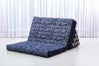 Leewadee Comfortable Japanese Floor Mattress - Thai Floor Bed with Triangle Cushion - Futon Mattress - XL Extra Wide Thai Massage Mat, 67 x 31 inches, Blue White, Kapok Filling