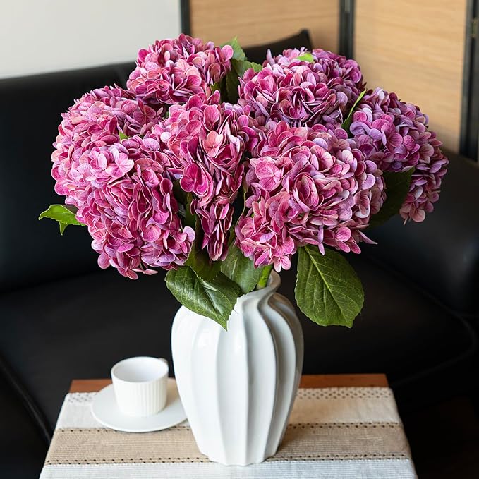 3PCS 22 inch Realistic Artificial Hydrangea Large Real Touch Flowers Artificial Flowers Dry Flowers Outdoor Wedding Christmas Office Family Party Living Room Table Decoration (Rose Red)