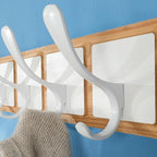 SKOLOO Scandi-Style Wooden Carved-Block Coat Hook & Hanger - Wall Mount with 6 Hooks for Clothing & Accessories, Natural & White