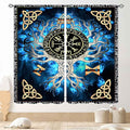 Tree of Life Curtains, Vikings Celtic Nordic Life Tree Scandinavian Aesthetic Mythology Blue Window Drapery Treatments for Bedroom Living Room Bathroom 2 Panels, 84"x84" Inch