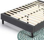 ZINUS Curtis Upholstered Platform Bed Frame, Mattress Foundation, Wood Slat Support, No Box Spring Needed, Easy Assembly, Grey, Queen