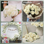 White Roses Artificial Flowers 50 Pack in Bulk, Fake Roses Flowers Realistic Roses for Wedding Home Party Decoration Event Gift (White)