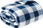 PAVILIA Buffalo Check Fleece Throw Blanket | Blue White Checkered Plaid Flannel Blanket | Soft Velvet Lightweight Microfiber Blanket for Bed Couch Sofa | 60x80 Inches Checker Navy