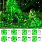 JMEXSUSS 8 Pack 50 LED Green Christmas Fairy Lights Battery Operated - Green Twinkle Lights for Christmas Tree Party Garden Patio Decorations