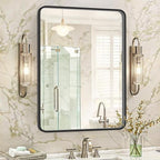 SUPER DEAL 22x30 Inch Black Wall Mirror for Bathroom, Wall Mounted Rectangular Entryways Decor Vanity Mirrors with Stainless Steel Metal Frame and Rounded Edge