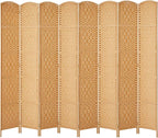Rose Home Fashion Room Divider, 6 ft Tall Room Dividers and Folding Privacy Screens, 16in Privacy Screen 8 Panel Light Beige Space Temporary Wall Foldable Partition Separation