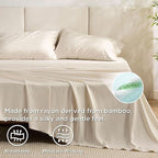 Bedsure Queen Sheet Set, Rayon Derived from Bamboo, Cooling Sheets, Breathable & Soft, Deep Pocket Up to 16", Hotel Luxury Silky Bedding for Hot Sleepers, Light Beige