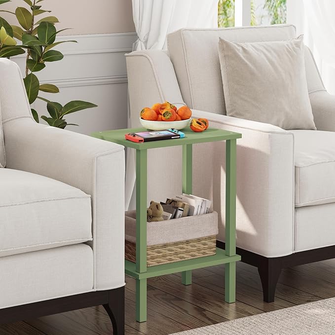 TUTOTAK End Table, Side Table, Nightstand, 2-Tier Storage Shelf, Sofa Side Table for Small Space, Living Room, Bed Room Olive Green TB01BOG034