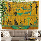 Batmerry Yellow Ancient Egyptian Tapestry, Horus Wall Art Hanging Decoration Polyester Fiber White Ruffled Around For Dorm Room Bedroom Living Room, 30 X 40 Inches