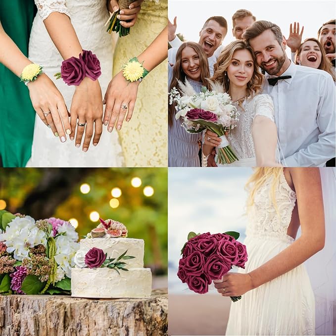JOYLEX Artificial Flowers Realistic Roses, Real Looking Fake Roses with Stem for DIY Wedding Bouquets Centerpieces Bridal Shower Party Home Romantic Decorations (Wine Red, Regular 3" - 200pcs)