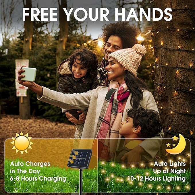 Solar String Lights Outdoor, 2 Pack 79FT 200 LED Waterproof Solar Christmas Lights with 8 Lighting Modes for Tree Yard Garden Party Xmas Decorations