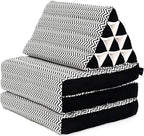 Leewadee - Comfortable Japanese Floor Mattress - Thai Floor Bed with Triangle Cushion - Futon Mattress - Thai Massage Mat, 67 x 21 inches, Black White, Kapok Filling