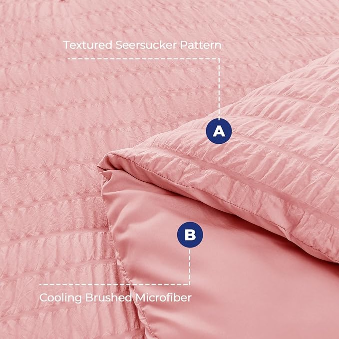 HYMOKEGE Rose Pink Twin Comforter Set Seersucker 5 Pieces, All Season Luxury Bed in a Bag for Bedroom, Bedding Set with Comforter, Sheets, Pillowcase & Sham