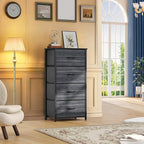DWVO 4 Drawers Dresser, Dresser for Bedroom, Fabric Storage Tower, Chest of Drawers, Organizer Unit for Closets, Living Room, Sturdy Steel Frame, Wooden Top, Easy Pull Fabric Bins