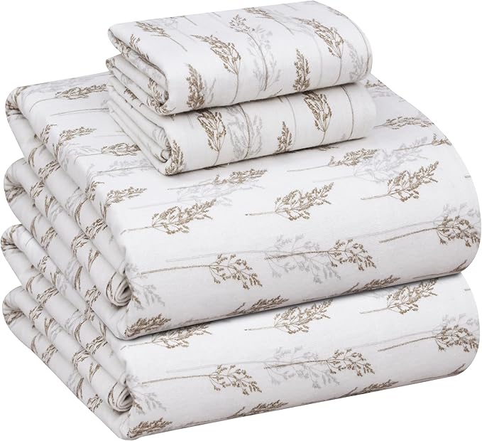 RUVANTI Flannel Sheets Full Size - 100% Cotton Double Brushed Bed Sheets Set, Deep Pockets 16 Inches, All Seasons Breathable & Extra Soft Full Sheets, Warm & Cozy, 4 Piece, Dried Straw