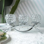 Set of 3 Gold Crystal Tea Light Candlestick Holders Flower Shape with Crystal Pendant Bowl Votive Metal Candle Holder for Table Centerpieces Wedding Home Decor (Silver, 3 arm)