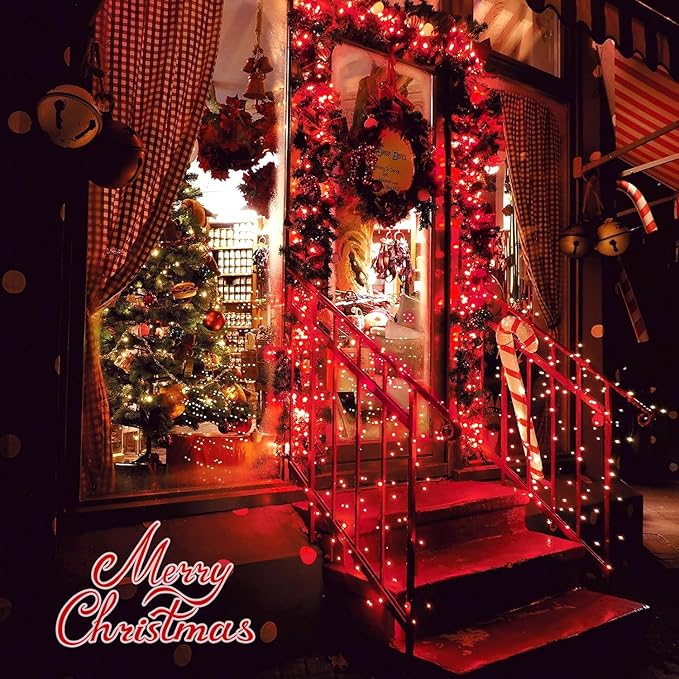 JMEXSUSS 2 Pack Red Christmas Lights Battery Operated Rope Lights Outdoor Waterproof Total 200LED 8 Modes Battery Powered String Lights with Remote for Patio Tree Garden Christmas Decor