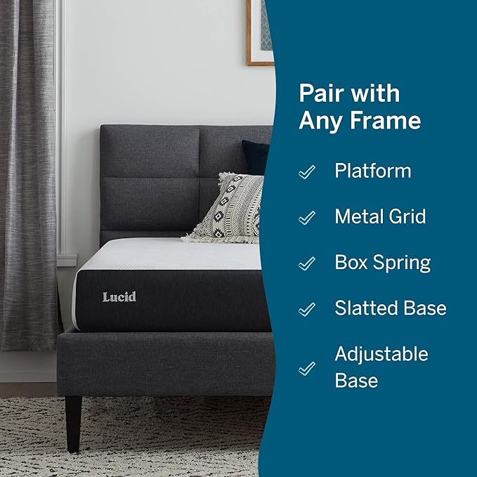 Lucid 8 Inch Memory Foam Mattress - Medium Firm Feel - Infused with Refreshing Bamboo Charcoal and Cooling Gel - Bed in a Box - Temperature Regulating - Pressure Relief - Breathable - Twin Size