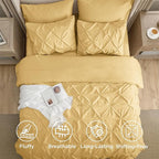 Bedsure Full Comforter Set Yellow - Bed in a Bag Full Size 7 Pieces, GentleSoft™ Pintuck Bed Set Gift for Family, Pinch Pleat Yellow Comforter with Sheets, Pillowcases & Shams