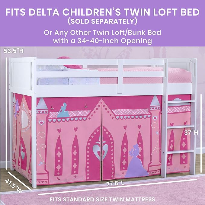 Disney Princess Loft Bed Tent - Curtain Set for Low Twin Loft Bed (Bed Sold Separately) by Delta Children