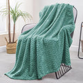 Exclusivo Mezcla Fleece Throw Blanket for Couch, 50x70 Inches Soft Cozy Jacquard Flannel Blankets, Lightweight Fuzzy Plush Warm Throws for Winter, Celadon