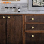 Brushed Gold Cabinet Knobs 10 Pack Round Sunflower Dresser Drawer Hardware Furniture Cupboard Handles for Bathroom Single Hole Knob Kitchen SH-BG-K10