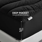 SLEEP ZONE King Size Cooling Mattress Topper, Premium Zoned Cool Mattress Pad Cover, Padded Mattress Protector Breathable Washable, Deep Pocket 8-21" (Black, King)