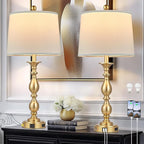 28" Tall Modern Table Lamps Set of 2 with USB A+C Ports and AC Outlet, 3 Way Touch Metal Bedside Lamps for Bedroom, Gold Farmhouse Nightstand Lamps for Living Room