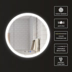 LED Round Vanity Mirror, Wall Mounted Lighted Vanity Makeup Mirror with Anti Fog Dimmable Touch Button Adjustable Color Temperature Memory Function 39 Inch by Fab Glass and Mirror