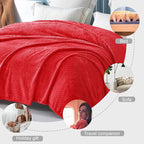 Exclusivo Mezcla Fleece Queen Size Blanket for Bed, 90x90 Inches Soft Cozy Jacquard Flannel Blankets, Lightweight Fuzzy Plush Warm for Winter, Red