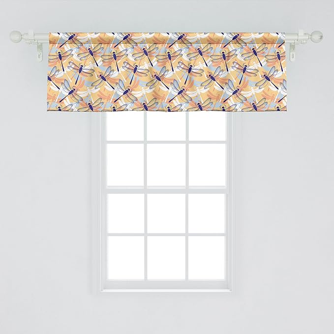 Ambesonne Dragonfly Window Valance, Uneven Big Repetitive Winged Bug 2 Pairs of Patched Wings Flying Orange Blobs, Curtain Valance for Kitchen Bedroom Decor with Rod Pocket, 42" x 18", Sand Brown